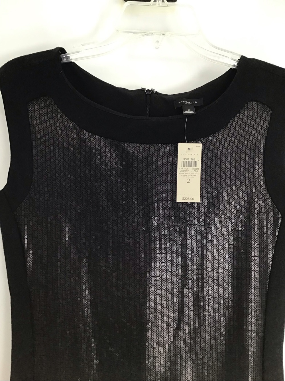 NWT Ann Taylor Sequin Sleeveless Bodycon Wool Blend Cocktail Dress Black Size 2 - Picture 4 of 8